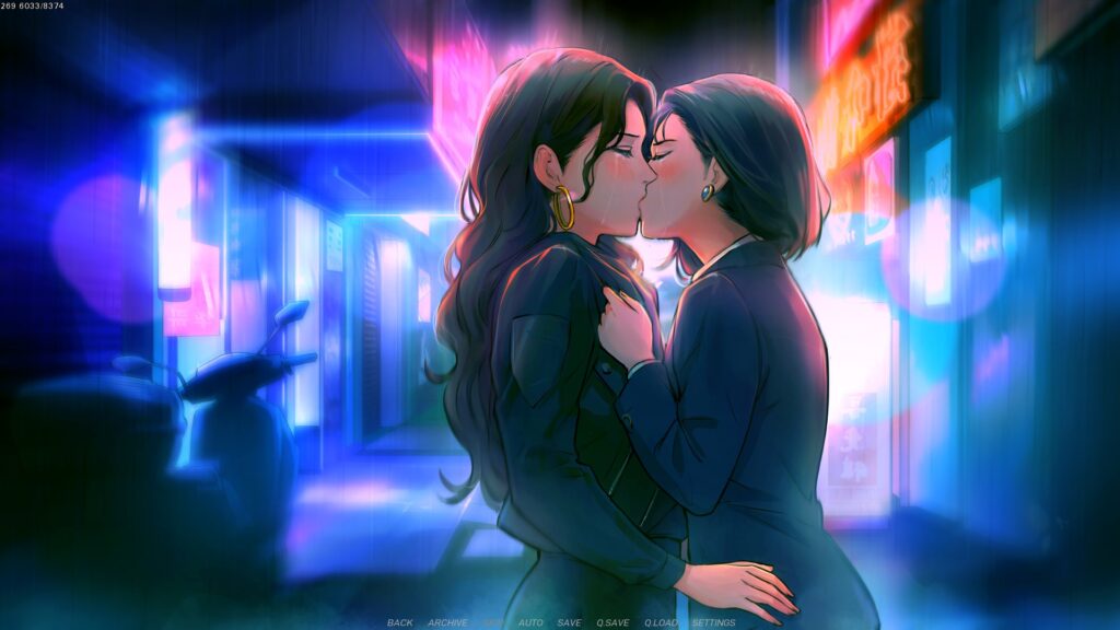 Figure 3: Michelle kisses Sam in a torrential rain. Screenshot from A Summer’s End – Hong Kong 1986